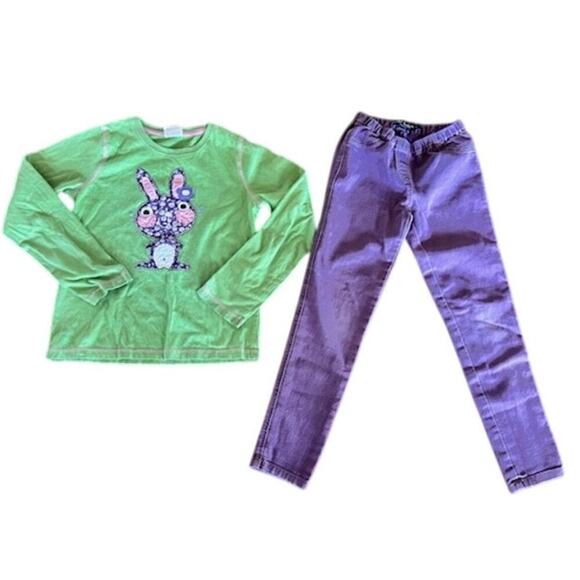 Mini Boden Girls 2-Piece Outfit – 9–10Y Bunny Applique Top + 9Y Purple Pants - Picture 2 of 12